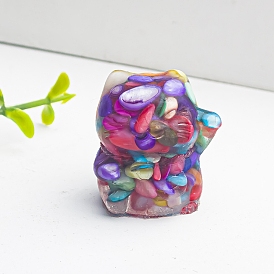 Resin Fortune Cat Display Decoration, with Shell Chips inside Statues for Home Office Decorations