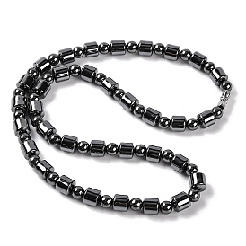 Column & Round Synthetic Non-magnetic Hematite Beaded Necklaces, with Alloy Screw Clasps