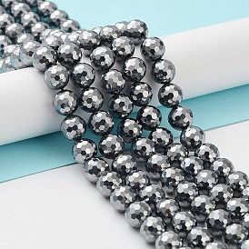 Brins de perles en pierre térahertz naturelle, ronde, à facettes (128 facettes), AA grade