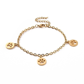 304 Stainless Steel Dog Paw Prints Charm Bracelet with Cable Chains for Women