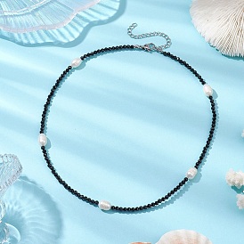 3mm Faceted Round Natural Black Spinel & Natural Cultured Freshwater Pearl Beaded Necklaces for Women