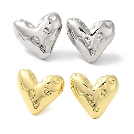 Rack Plating Brass Heart Stud Earrings, Cadmium Free & Lead Free