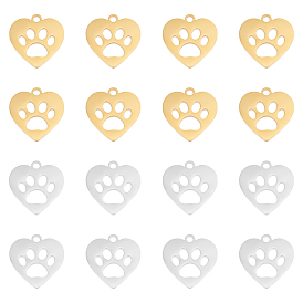 20 шт 2 цвета 201 подвески из нержавеющей стали, подвески для лазерной резки, сердце с отпечатками лапы собаки