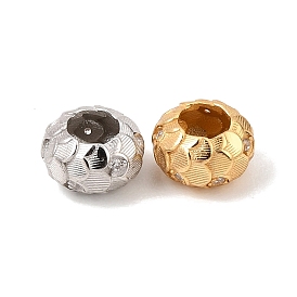 925 Sterling Silver Micro Pave Clear Cubic Zirconia European Beads, Textured Rondelle Large Hole Beads, Rack Plating, Long-Lasting Plated