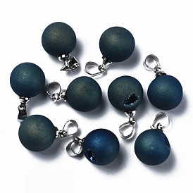 Breloques en agate naturelle, avec les accessoires en laiton de platine, crémaillère plaquage, ronde