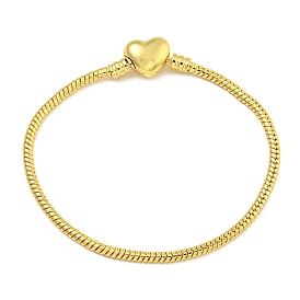 2.5mm Rack Plating Heart Brass European Style Round Snake Chain Bracelets for Jewelry Making, Cadmium Free & Lead Free, Long-Lasting Plated