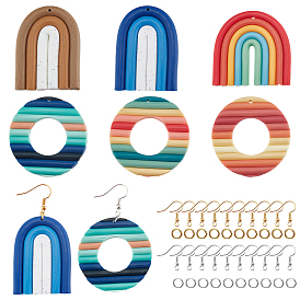 Superfindings bricolage 6 paires de kits de boucles d'oreilles en argile polymère, y compris les pendentifs en arc de cercle et en beignet, crochets et anneaux de saut en laiton