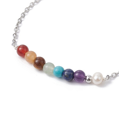Chakra Theme Natural & Synthetic Mixed Gemstone & Pearl Beaded Bracelets, with 304 Stainless Steel Cable Chains