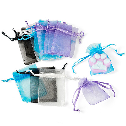 100Pcs 4 Colors Rectangle Organza Drawstring Bags, Wedding Favor Bags, Organza Pouches for Potpourri, with Ribbons, Mother's Day Mother's Day Gift Bags