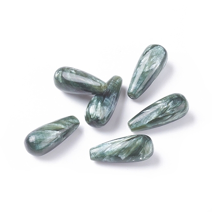 Natural Seraphinite Beads, Half Drilled, Teardrop