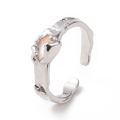 Cubic Zirconia Open Cuff Rings, Brass Jewelry for Women, Platinum