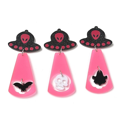 Colgantes grandes de acrílico opaco de halloween, encantos del cráneo, con anillo de hierro, con polvo del brillo