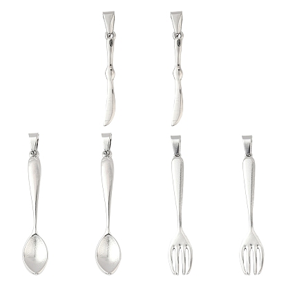 6 шт. 3 стили 304 большие подвески из нержавеющей стали, форма ложки/вилки/ножа