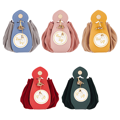 5 Sets 5 Colors Flocking Candy Drawstring Pouches, Wedding Party Gift Bags, with Plastic Imitation Pearl and Iron Round Brad, Word Sweet Gift