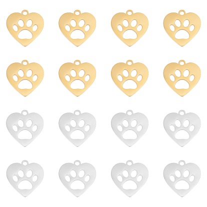 20 шт 2 цвета 201 подвески из нержавеющей стали, подвески для лазерной резки, сердце с отпечатками лапы собаки