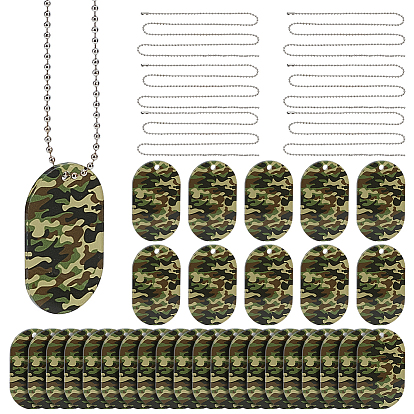 Наборы для изготовления ожерелий для домашних животных своими руками, В комплект входят 50шт. цепочек из железных шариков диаметром 2.3мм., 50шт. печатных прозрачных акриловых подвесок, овальный с камуфляжным рисунком