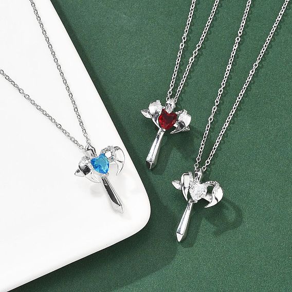 Латунные кубические цирконии ожерелья с подвеской в виде крылатого креста для женщин