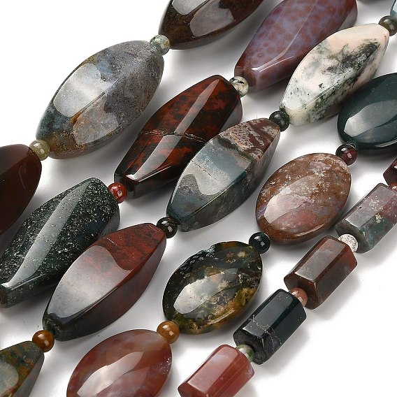 Натура Океан Яшма Бус пряди, гранёный столбчатый ромб плоский овал, с бисером