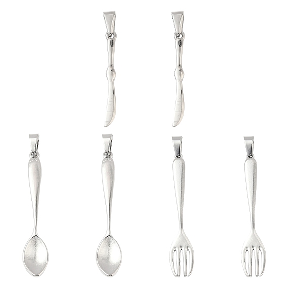 6 шт. 3 стили 304 большие подвески из нержавеющей стали, форма ложки/вилки/ножа