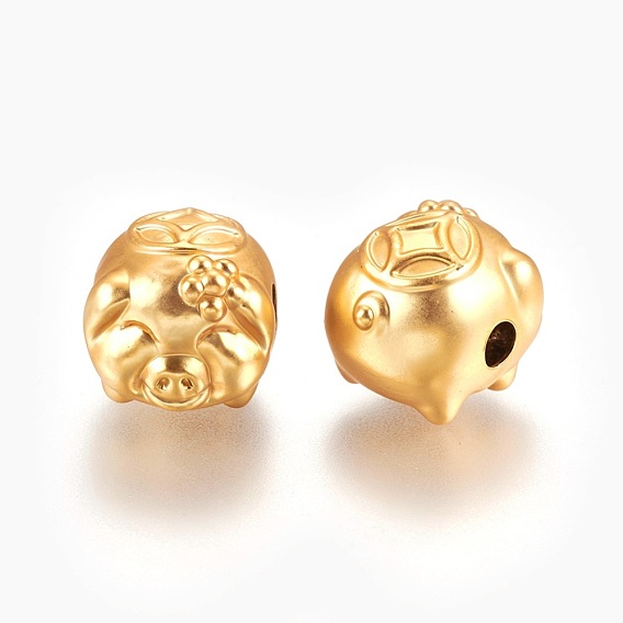 Matte Brass Beads, Long-Lasting Plated, Lucky Piggy with Coin