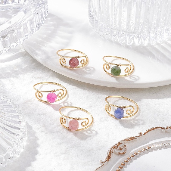 Кольца из натурального турмалина, с медной проволокой