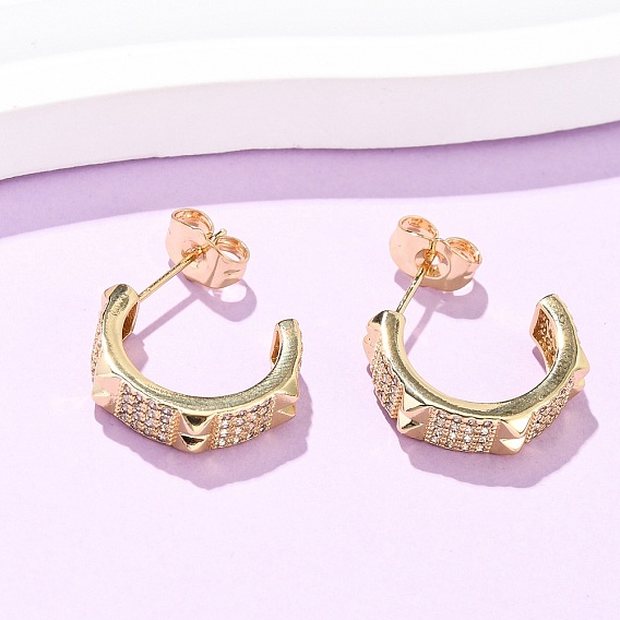 Серьги-гвоздики в форме буквы С из латуни с микропаве из кубических цирконий, реальный 16 k позолоченный