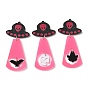 Halloween Opaque Acrylic Big Pendants, Skull Charms, with Iron Ring, with Glitter Powder