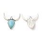 Retro Alloy Pendants, with Synthetic Turquoise, Ox Horn Charms