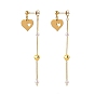 304 Stainless Steel Dangle Stud Earrings, with CCB Plastic Imitation Pearl, Brass Ear Nuts and Curb Chains, Heart