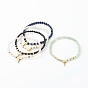 Natural Mixed Gemstone Stretch Charm Bracelets, with Non-magnetic Synthetic Hematite Cube Beads, Cross, Golden