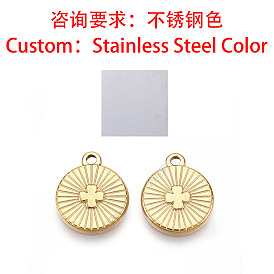 304 Stainless Steel Charms, Flat Round with Cross Charm