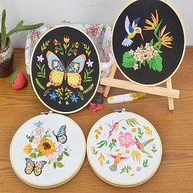 Butterfly Bird Flower Pattern DIY Embroidery Starter Kit with Instruction Book, Needlepoint Kits for Adults Starter, Easy Stamped Fabric Hand Crafts
