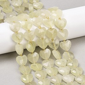 Нити из натуральных бусин лимонного кварца (обработанных нагреванием), граненое сердце, с бисером