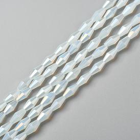 Imitation Opalite Glass Beads, Faceted, Bicone, AB Color Plated