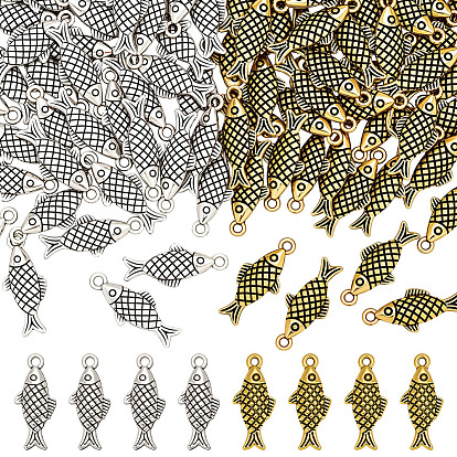 100 шт 2 стили подвески из сплава в тибетском стиле, рыба