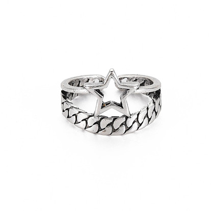 Star Wide Open Cuff Ring, Tibetan Style Alloy Jewelry for Women, Cadmium Free & Lead Free