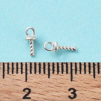 925 Sterling Silver Cup Pearl Peg Bails Pin Pendants, For Half Drilled Beads