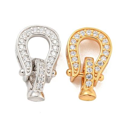 925 Складчатые застежки из стерлингового серебра с микропаве из прозрачного кубического циркония, подковы