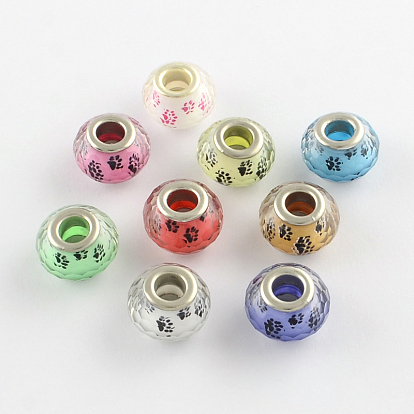 Отпечатки собачьих лап с большими отверстиями узор из смолы европейские бусины, с серебряного цвета латуни двойные сердечники, граненые, шайба, 14x9~10 мм, отверстие : 5 мм