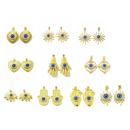 Real 18K Gold Plated Brass Pendants, Acrylic Evil Eye Charms
