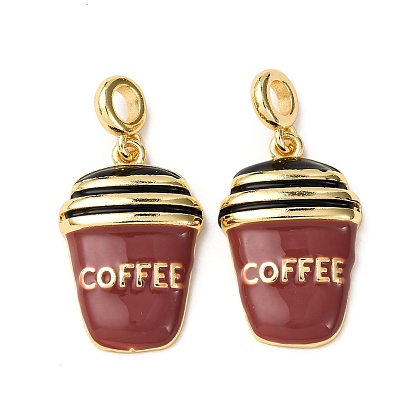 Латунные коричневые эмалевые европейские подвески, Подвески в виде кофейной чашки с большим отверстием, стойки покрытие, долговечный, без кадмия и без свинца