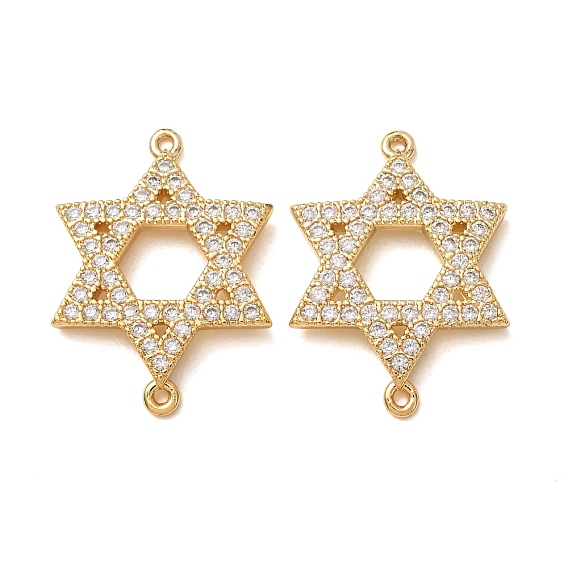 Brass Micro Pave Clear Cubic Zirconia Connector Charms, Star of David Links, Rack Plating, Long-Lasting Plated, Cadmium Free & Lead Free