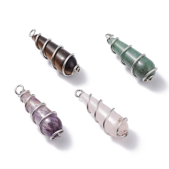 Teardrop Natural Mixed Gemstone Pendants, with Silver Copper Wire Findings