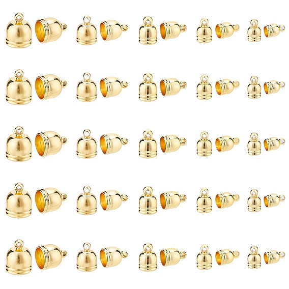50Pcs 5 Style Brass Cord Ends, Long-Lasting Plated