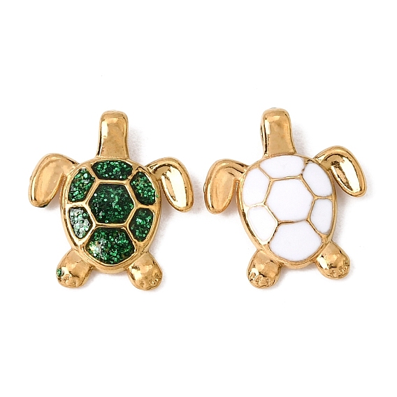 304 colgantes de esmalte de acero inoxidable, encantos de tortuga, revestimiento de iones (ip), real 18 k chapado en oro