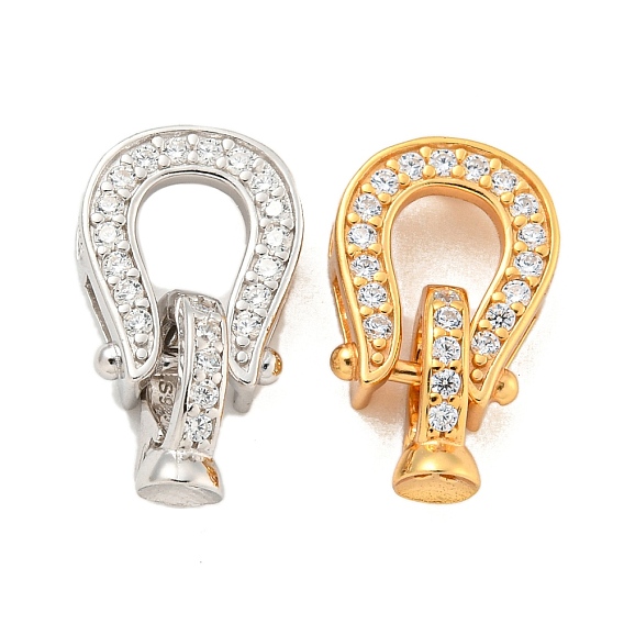 925 Складчатые застежки из стерлингового серебра с микропаве из прозрачного кубического циркония, подковы