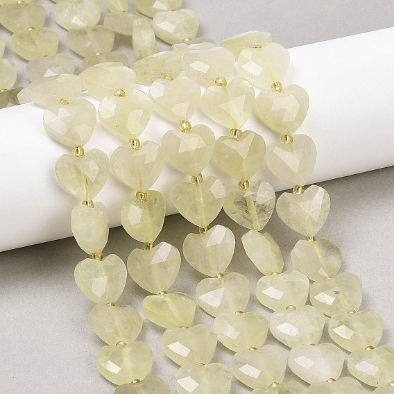Нити из натуральных бусин лимонного кварца (обработанных нагреванием), граненое сердце, с бисером