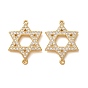 Brass Micro Pave Clear Cubic Zirconia Connector Charms, Star of David Links, Rack Plating, Long-Lasting Plated, Cadmium Free & Lead Free