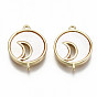 Freshwater Shell Links Connectors, with Brass Findings, Nickel Free, Flat Round with Moon