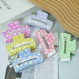 Rectangle with Flower Printed PVC Claw Hair Clips, with Iron Findings, Banana Jaw Clips Hair Accessories for Women and Girls